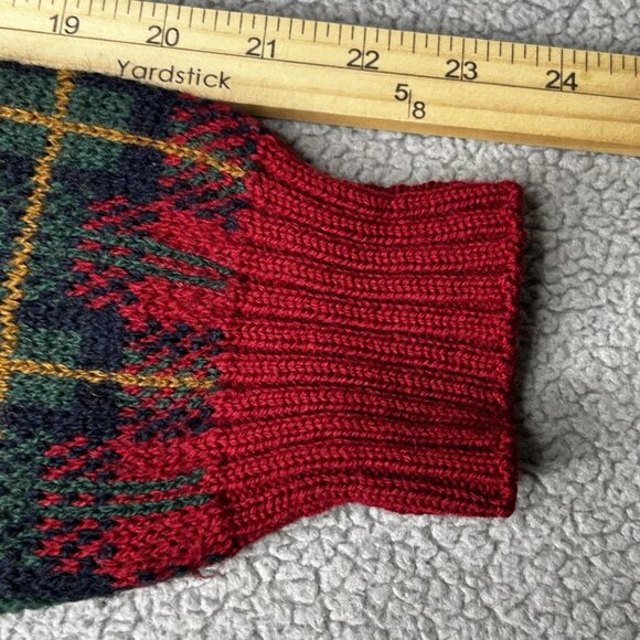 VINTAGE Eddie Bauer Sweater Mens M Red Green Tartan Plaid Crewneck Made USA 90s - Picture 10 of 12